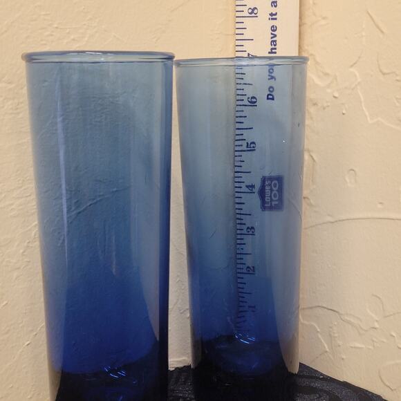Cobalt Blue Two Tom Collins, Highball, Cocktail Glasses. Blown Glass 7 1/8" Tall - Picture 4 of 6